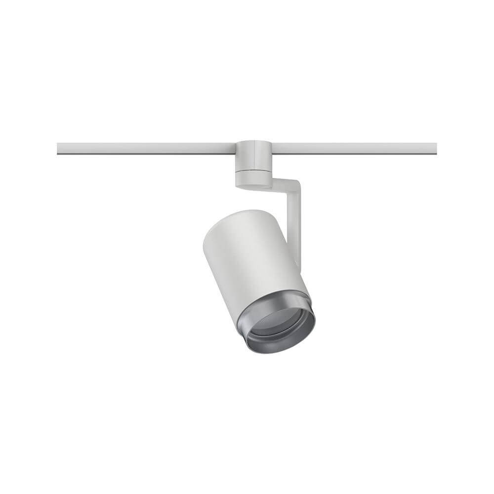 U-Rail Schienenspot Asthene Einzelspot Weiß auf einer Deckenleiste montiert, für flexibles Lichtdesign.