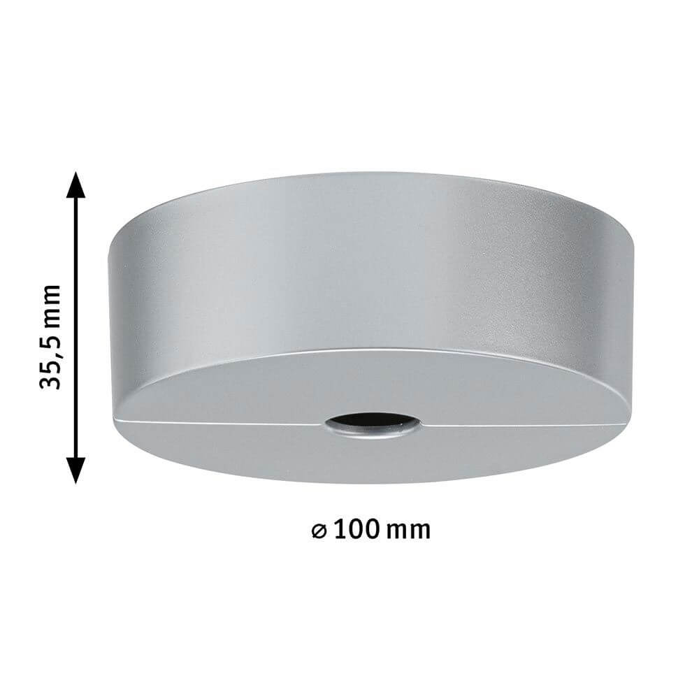 U-Rail Base für Schienen Einzelspot Chrom - Veranschaulichung der Montageplatte mit Ø 100 mm und einer Höhe von 35,5 mm.