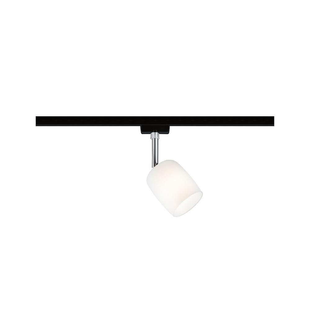 U-Rail Schienenspot Blossom mit satinierter Glasleuchte, dekorativ und flexibel im Design.