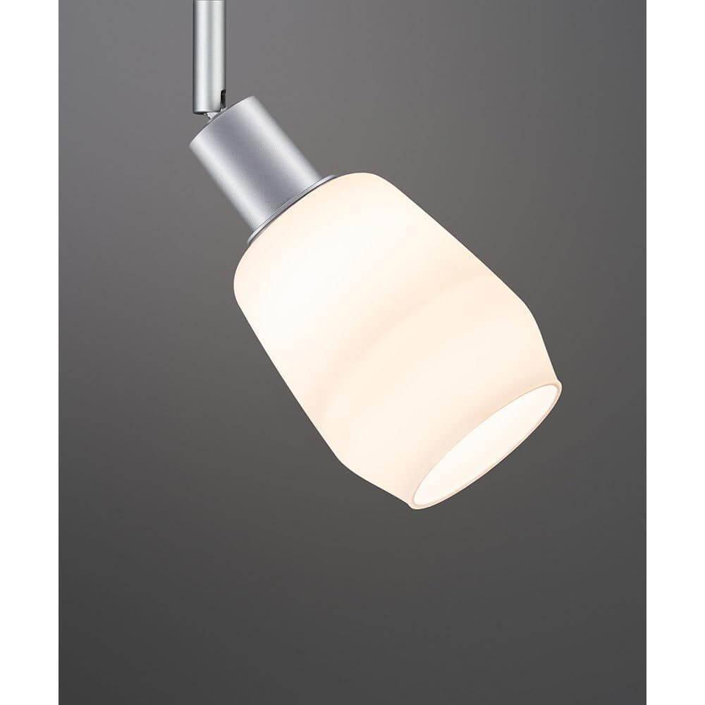 U-Rail Schienenspot DecoSystems Einzelspot Dimmbar Chrom-Matt mit einem modernen Lampenschirm aus weißem Glas.