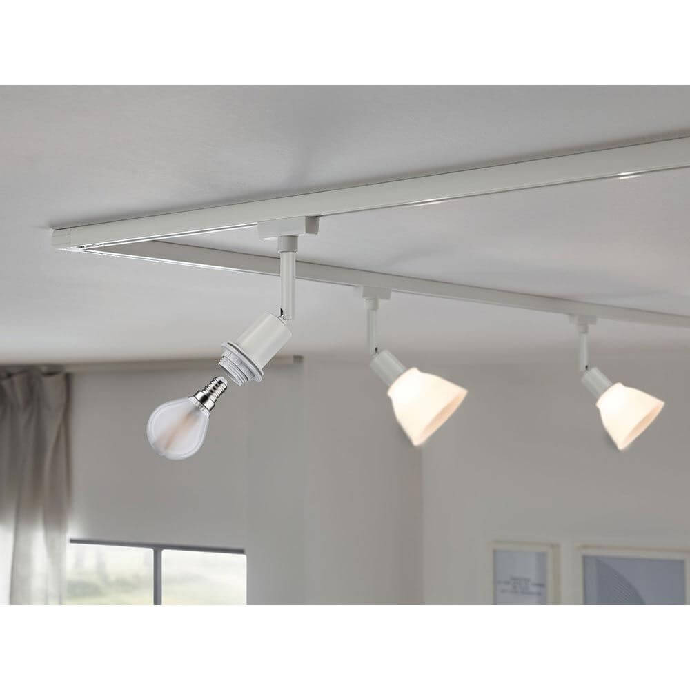 U-Rail Schienenspot DecoSystems Einzelspot Weiß mit flexibel wählbaren Lampenschirmen und E14-Leuchtmittel.