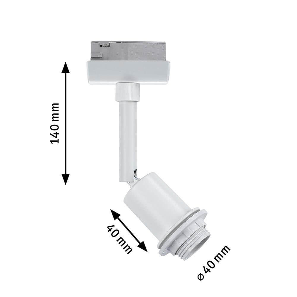U-Rail Schienenspot DecoSystems Einzelspot Weiß mit Abmessungen von 140 mm und 40 mm.