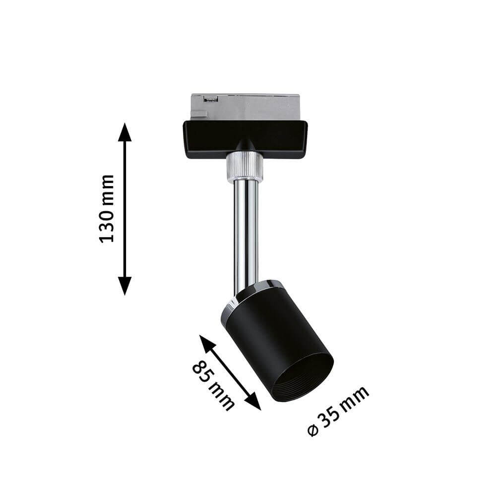 U-Rail Schienenspot Pure II in Schwarz-Matt, dimmbar, Maße: 130 mm hoch, 85 mm lang, Ø 35 mm.