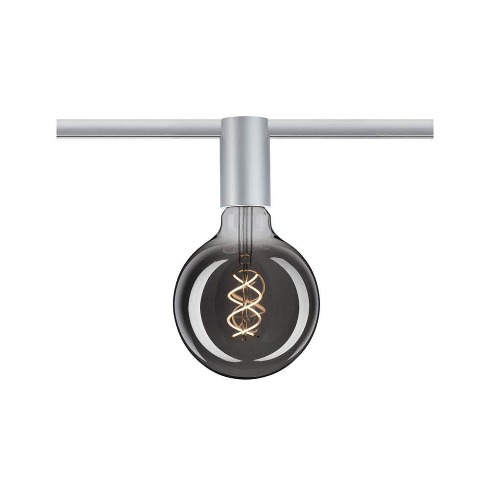U-Rail Schienenspot Socket Einzelspot Chrom-Matt mit dekorativer Lampe und E27-Fassung.