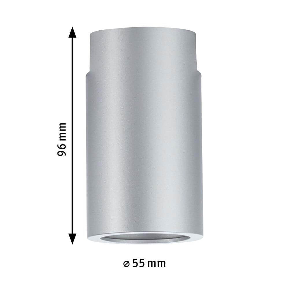 U-Rail Schienenspot Socket Einzelspot Chrom-Matt mit Abmessungen von 96 mm hoch und 55 mm Durchmesser.