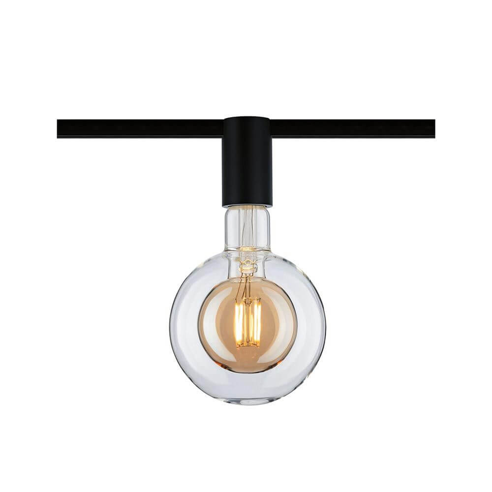 U-Rail Schienenspot Socket Einzelspot Schwarz mit dekorativem Leuchtmittel in moderner Optik.