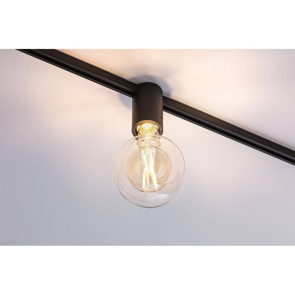 U-Rail Schienenspot Socket Einzelspot Schwarz mit dekorativem Leuchtmittel.