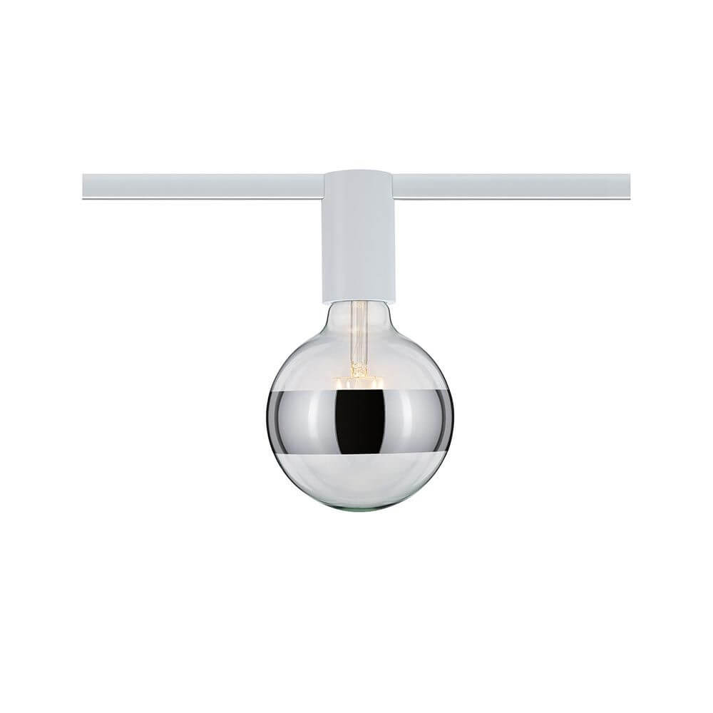 U-Rail Schienenspot Socket Einzelspot Weiß mit dekorativem Leuchtmittel in Glas-Optik.