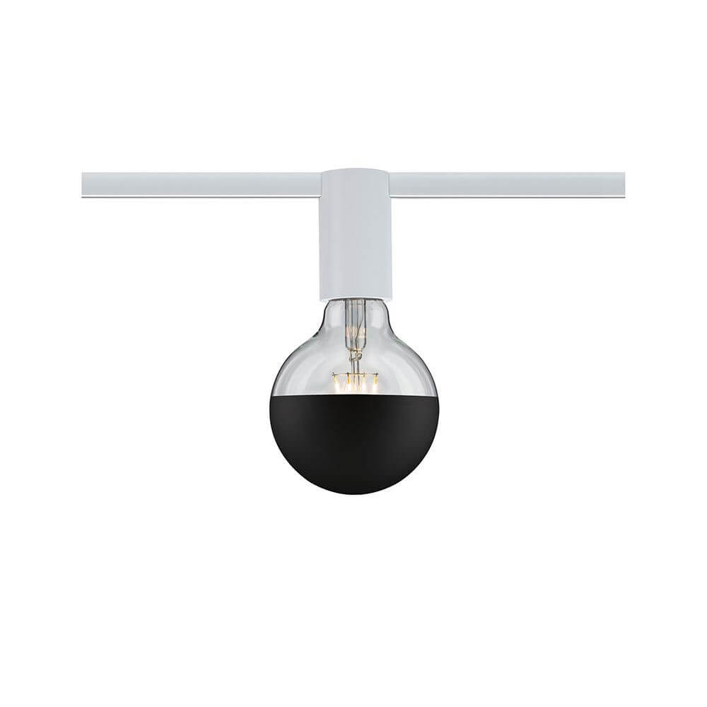 U-Rail Schienenspot Socket Einzelspot Weiß mit dekorativer Lampe und unsichtbarem Montagesystem.