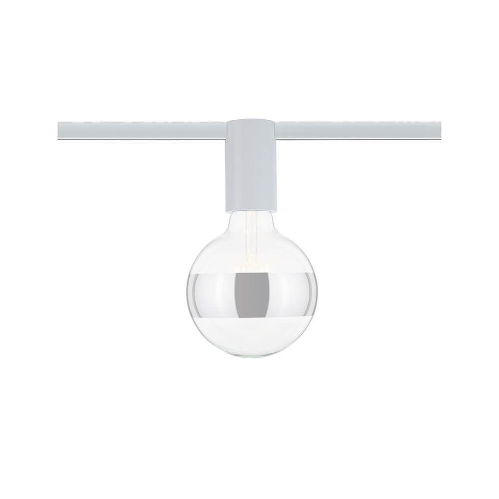 U-Rail Schienenspot Socket Einzelspot Weiß mit dekorativen Leuchtmitteln in modernem Design.