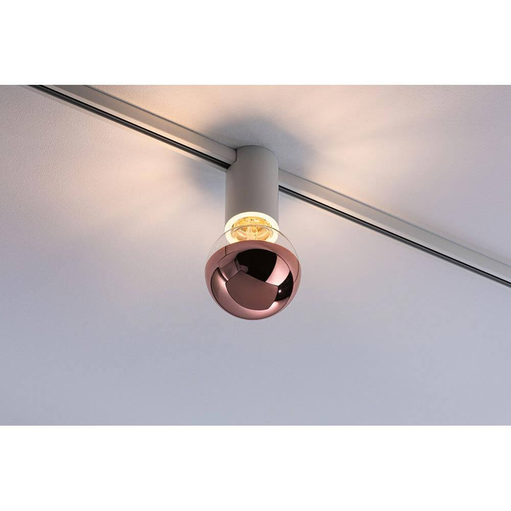 U-Rail Schienenspot Socket Einzelspot Weiß an der Decke montiert, ideal für dekorative Leuchtmittel.