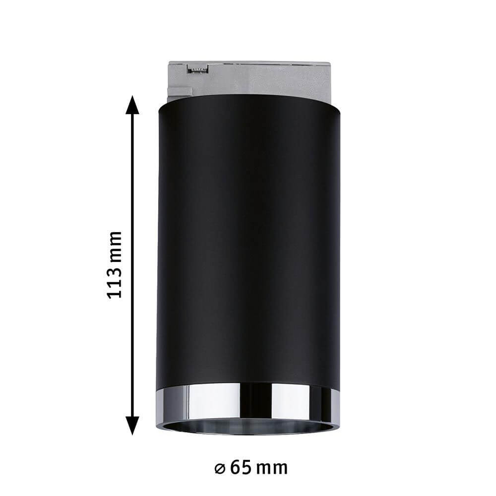 U-Rail Schienenspot Tube Einzelspot Schwarz-Matt, Chrom - Maße: 113 mm hoch, 65 mm Durchmesser.