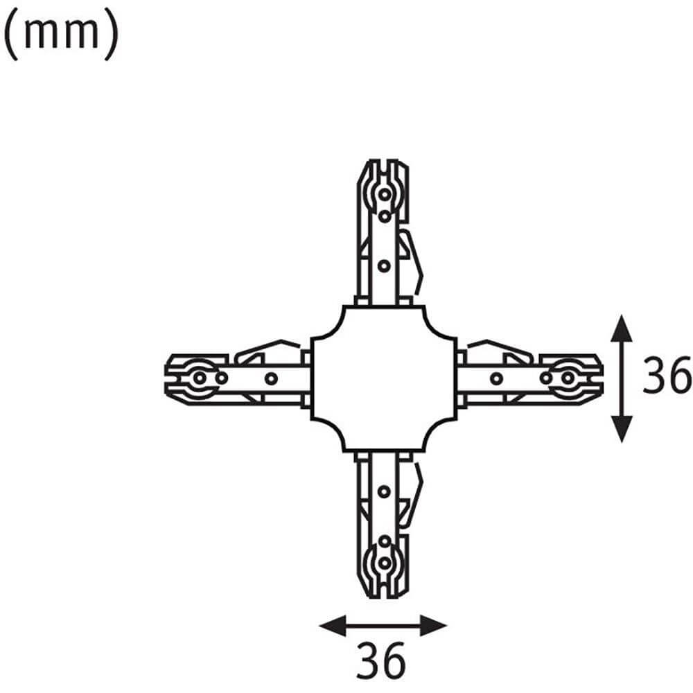 U-Rail Verbinder X-Stück 10,4 x 10,4cm Schwarz-Matt technische Zeichnung, Maß 36mm.