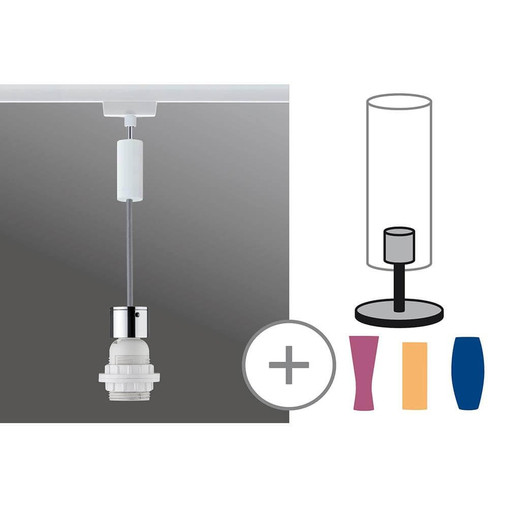 URail 2Easy Basic Pendel Weiß max. 20W E27 mit Zubehör für individuelle Lampenschirme.