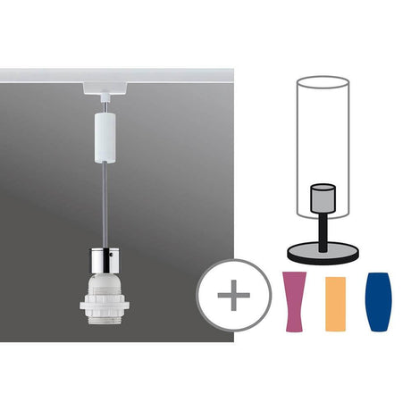 URail 2Easy Basic Pendant White max. 20W E27 with accessories for individual lampshades.