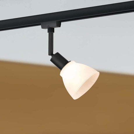 URail DecoSystems Spot Schwarz: flexible Schienenleuchte mit E14-Fassung und wechselbarem Lampenschirm.