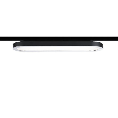 URail LED Panel Ring 7W Schwarz an einer Schiene montiert, bietet blendarmes und flächiges Licht.