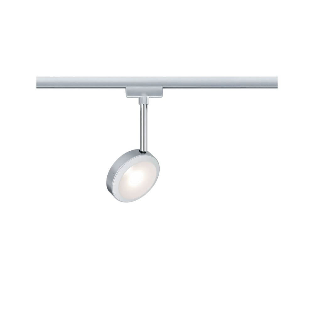 URail LED Spot Discus Chrom Dimmbar an URail Schiene mit mattem Chrom-Finish und fest verbautem Leuchtmittel.