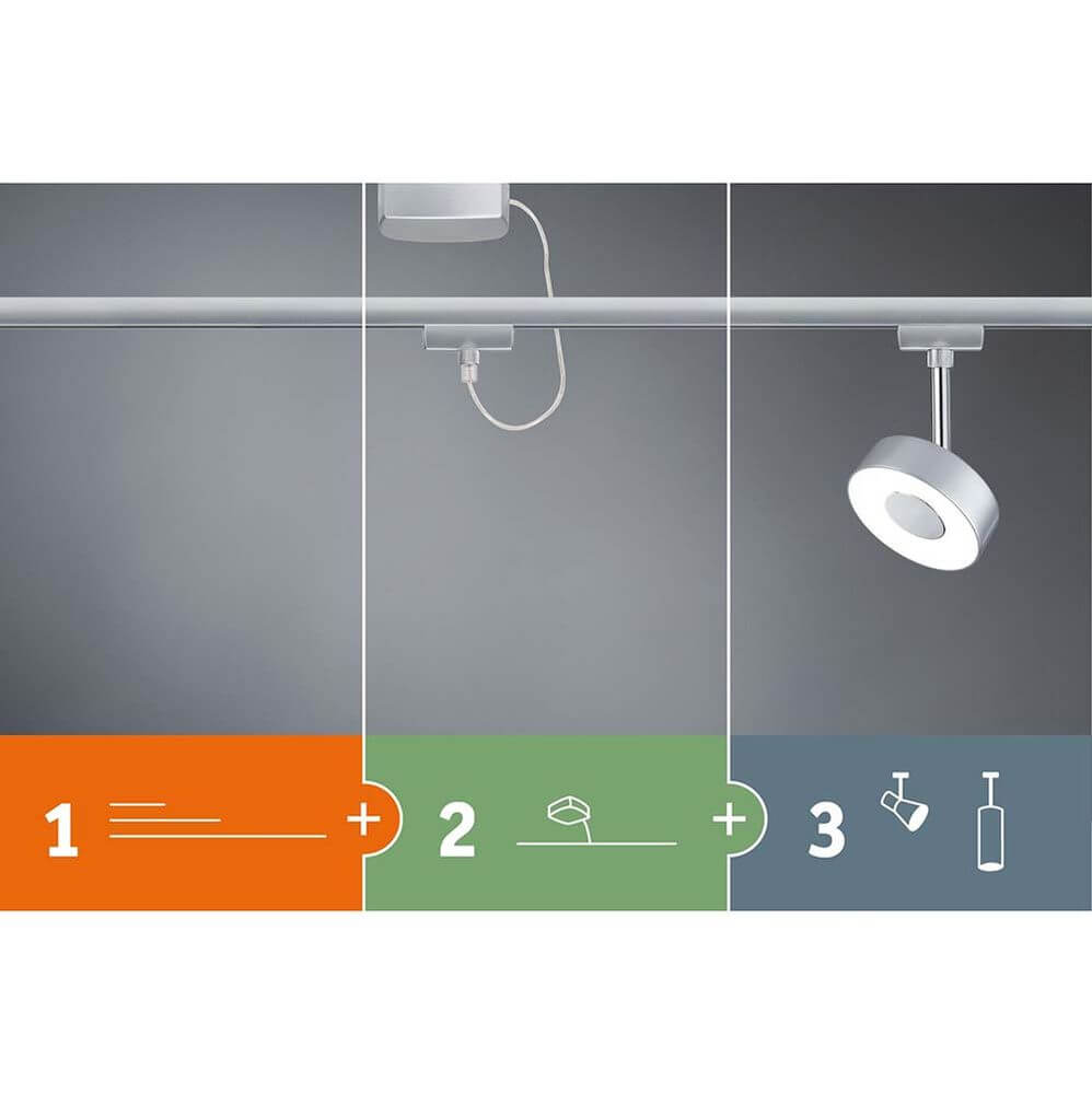 URail LED Spot Sabik 13W Dimmbar Weiß Montageanleitung mit drei Schritten zur Installation.