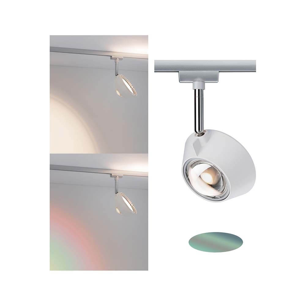URail LED Spot Sabik 13W Dimmbar Weiß mit Lichtbrechung und Regenbogen-Aura.