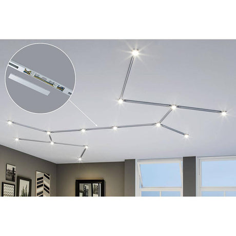 URail Mitteleinspeiser max. 1000W Chrom--Matt mit integrierter Beleuchtung in modernem Wohnraum