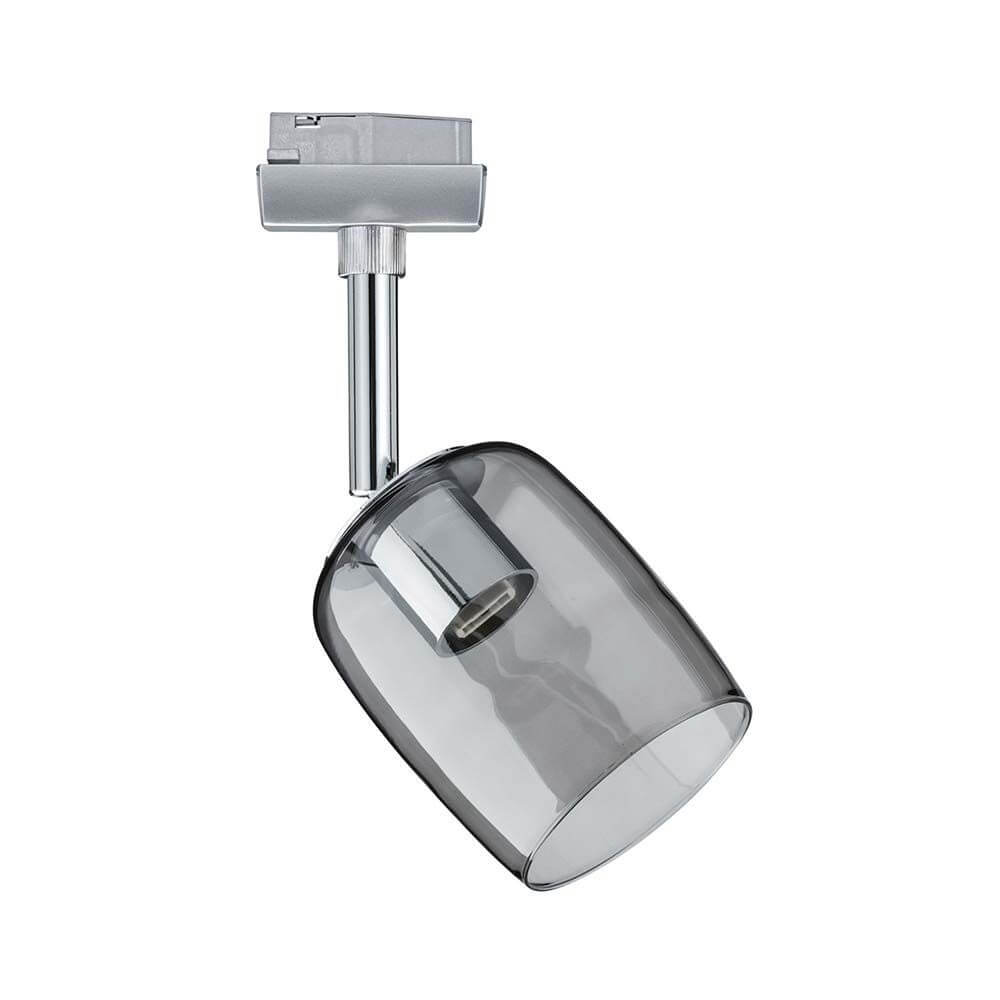 URail Schienensystem-Set Blossom 4-flammig Chrom, Rauch Spot mit rauchglas und chromenem Arm.