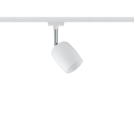 URail Spot Blossom White Satin G9 on a track with a decorative glass shade for low-glare light.