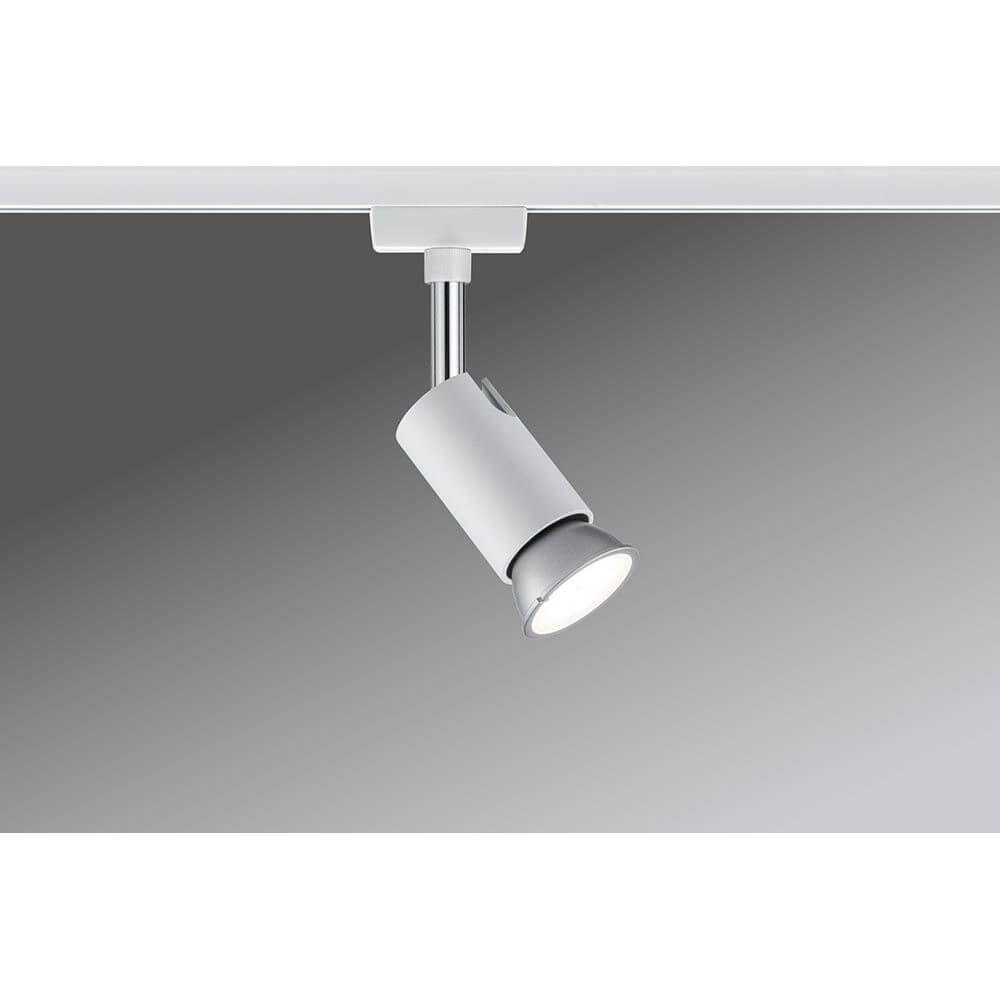 URail Spot Pure I Weiß GU10 an Decke montiert mit flexibler Blende und anpassbarem Licht.