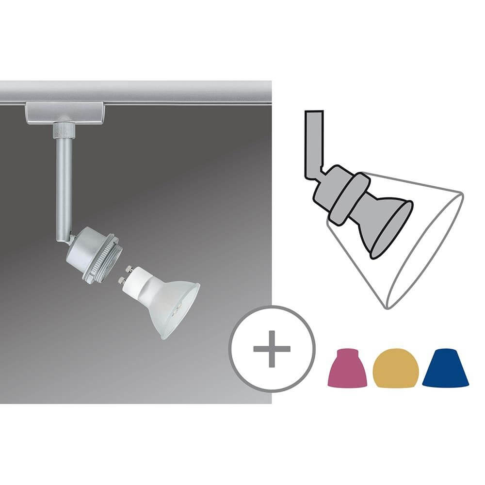 URail System DecoSystems LED Spot 1x3,5W GZ10 mit verschiedenen Lampenschirm-Optionen zur individuellen Gestaltung.