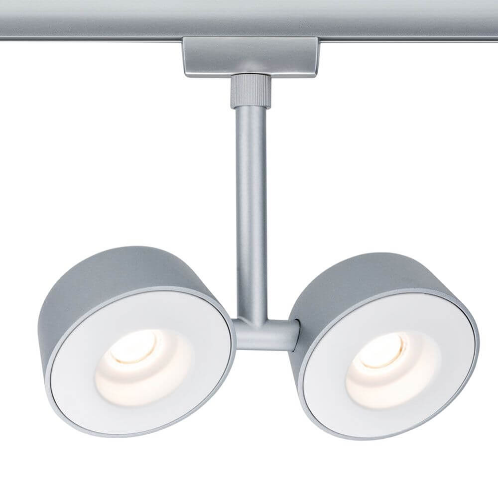 URail Systems LED Spot Double Pellet 2x4W Dimmbar Chrom-Matt, doppelköpfige LED-Deckenleuchte mit direktem Licht.