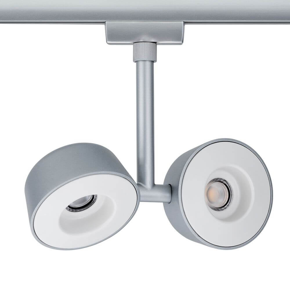 URail Systems LED Spot Double Pellet 2x4W Dimmbar Chrom-Matt mit doppeltem Kopf und blendarmem Design.