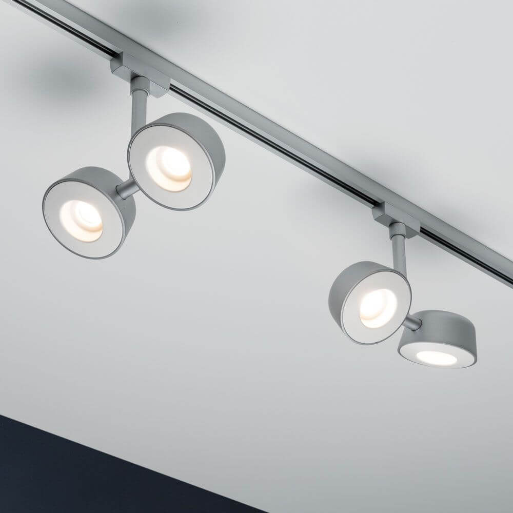 URail Systems LED Spot Double Pellet 2x4W Dimmbar Chrom-Matt mit zwei dimmbaren Strahlern für gezielte Beleuchtung