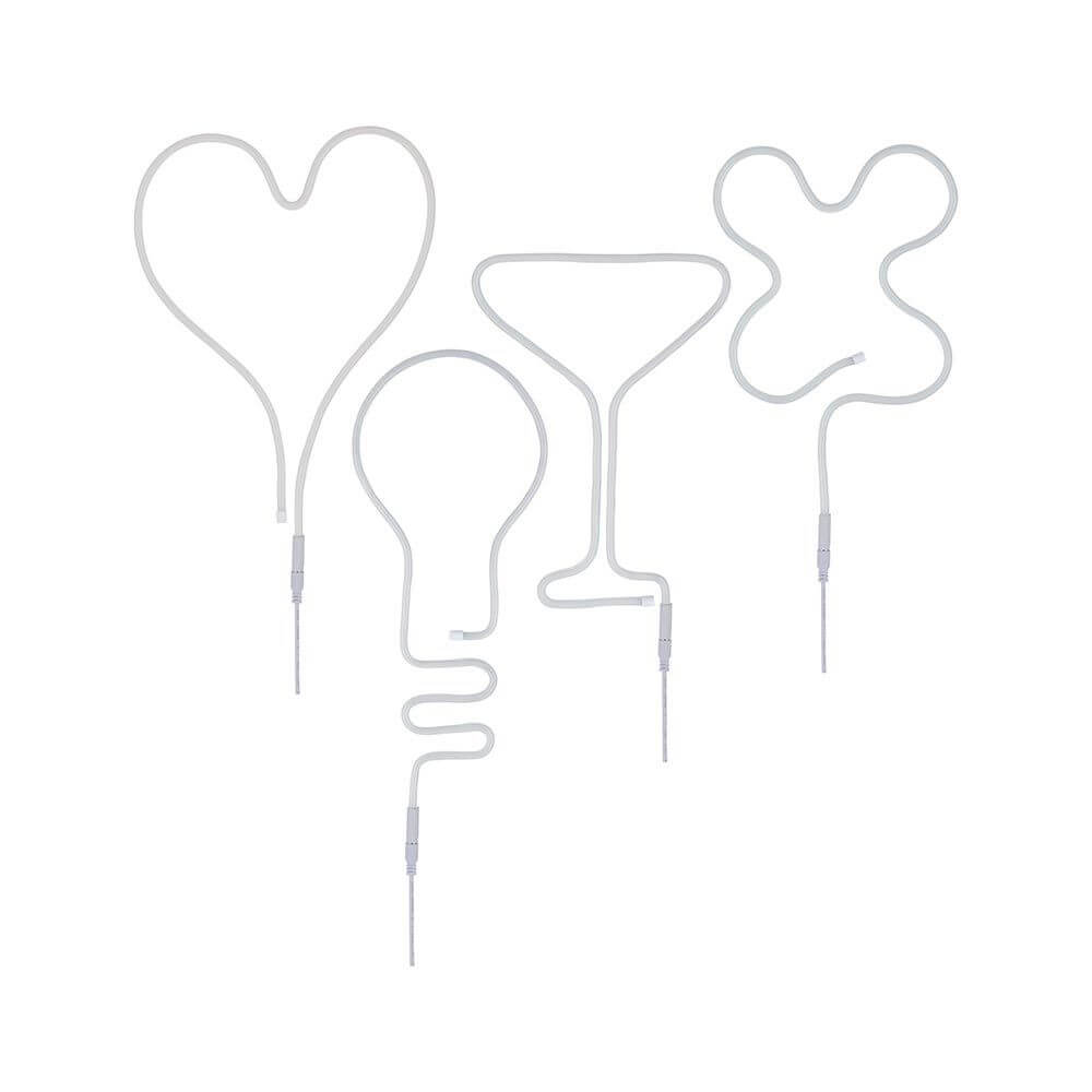 Neonlicht-Designs in Form von Herz, Glas, Ballon und Welle aus flexiblem Neonstreifen, für kreative Lichtakzente.