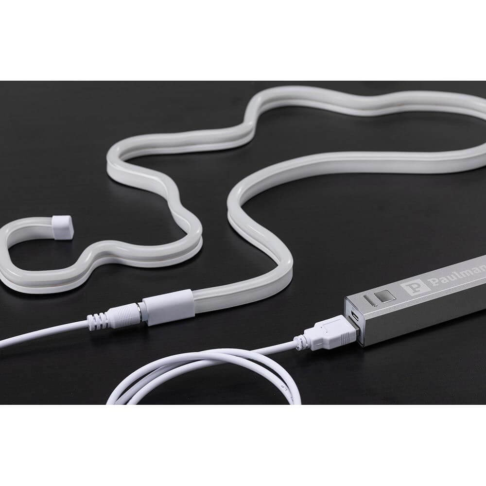 USB-LED Neon Strip in grün, flexibel und biegbar, ideal zur Montage mit Halteclips.