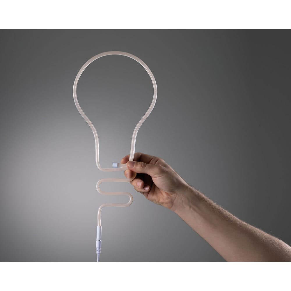 Grüner USB-LED Neonstrip in Form einer Glühbirne, flexible Gestaltung und homogenes Licht.
