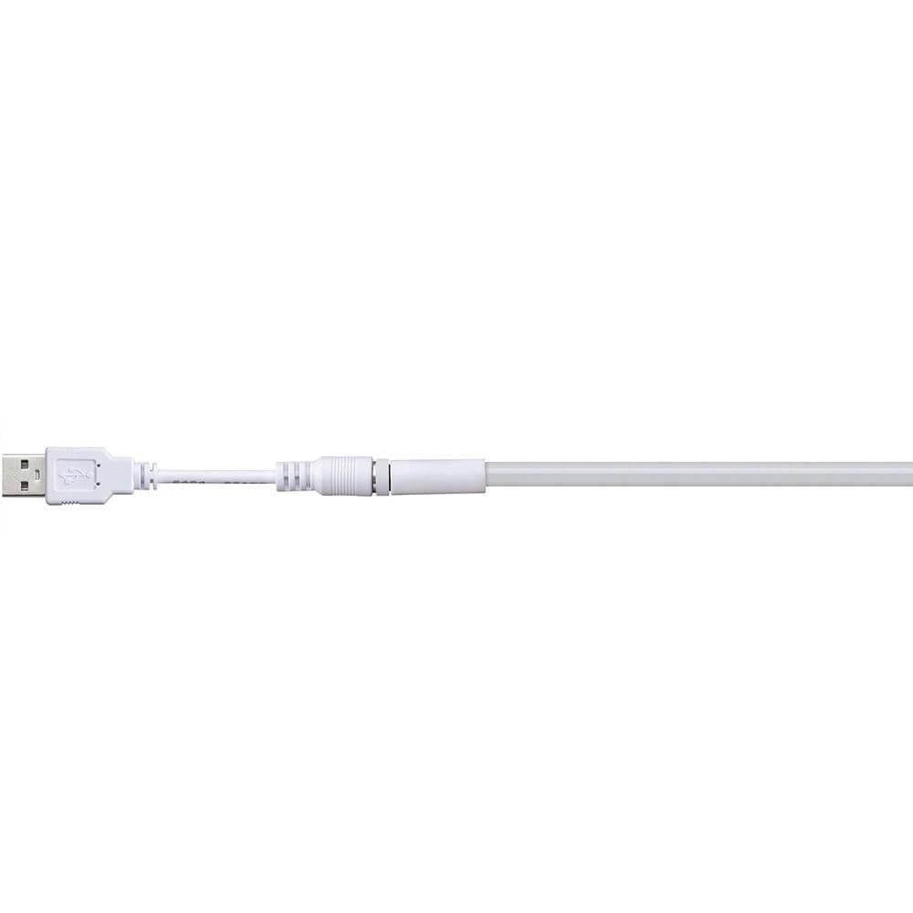 USB-Kabel in Weiß mit Stecker und flexibler Leitung für die Verbindung von Geräten.