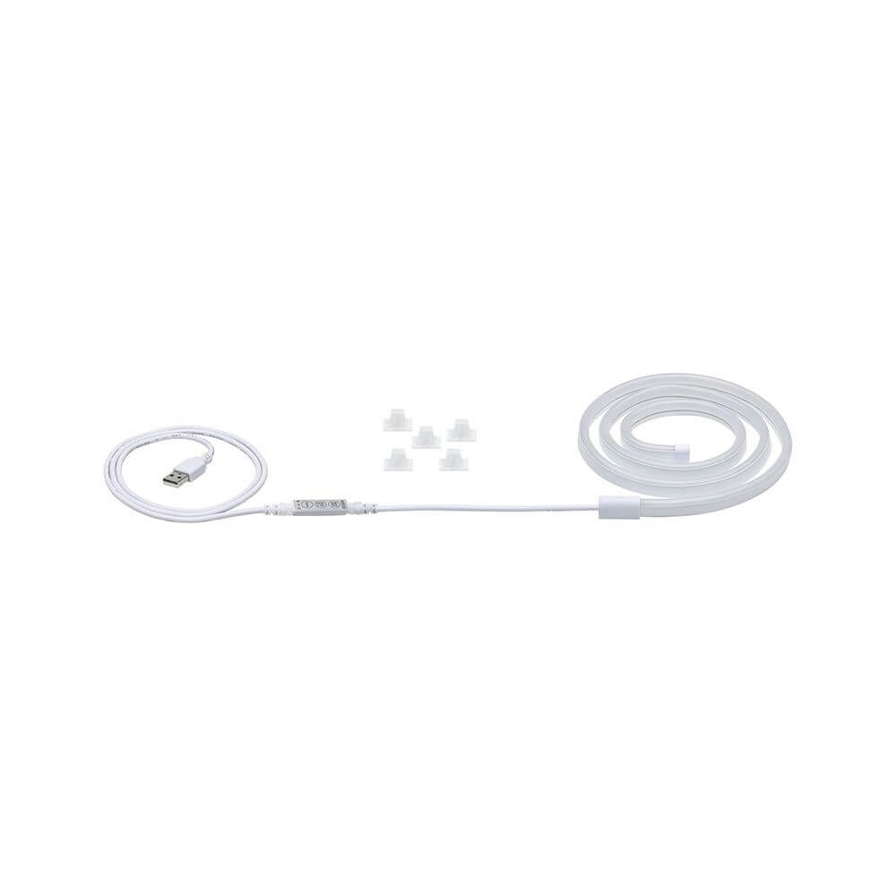 USB-LED Strip Neon Colorflex RGB 1m mit Anschlusskabel und Befestigungselementen, flexibel einsetzbar.