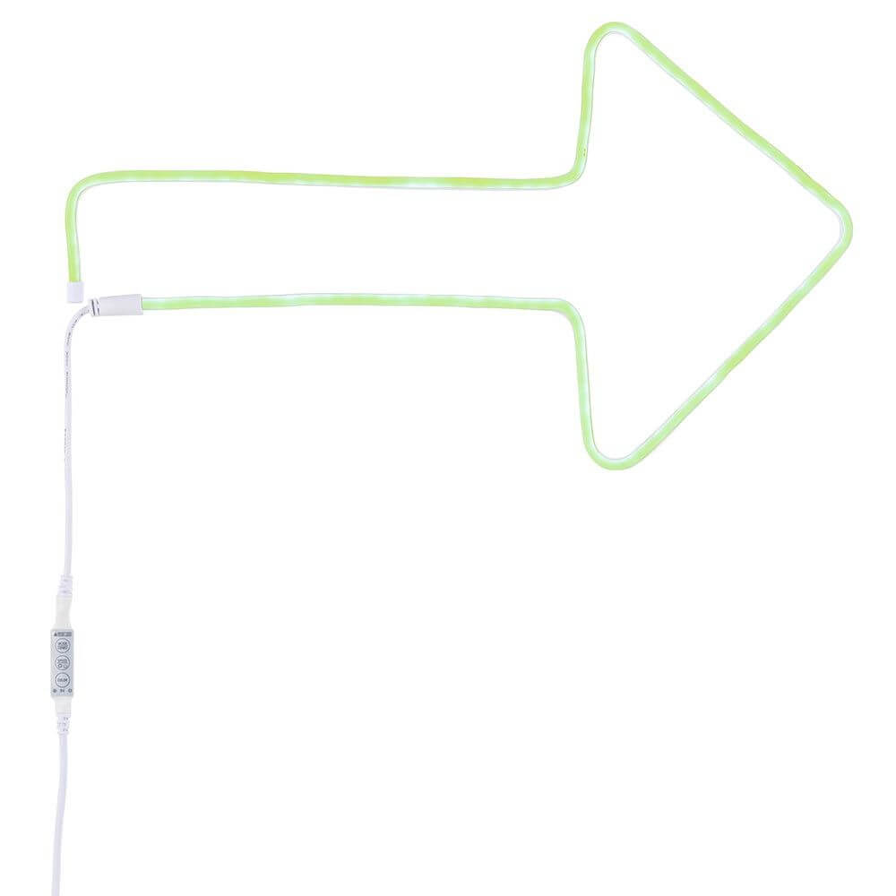USB-LED Strip Neon Colorflex RGB 1m in Form eines Pfeils mit grünem Neon-Lichteffekt.