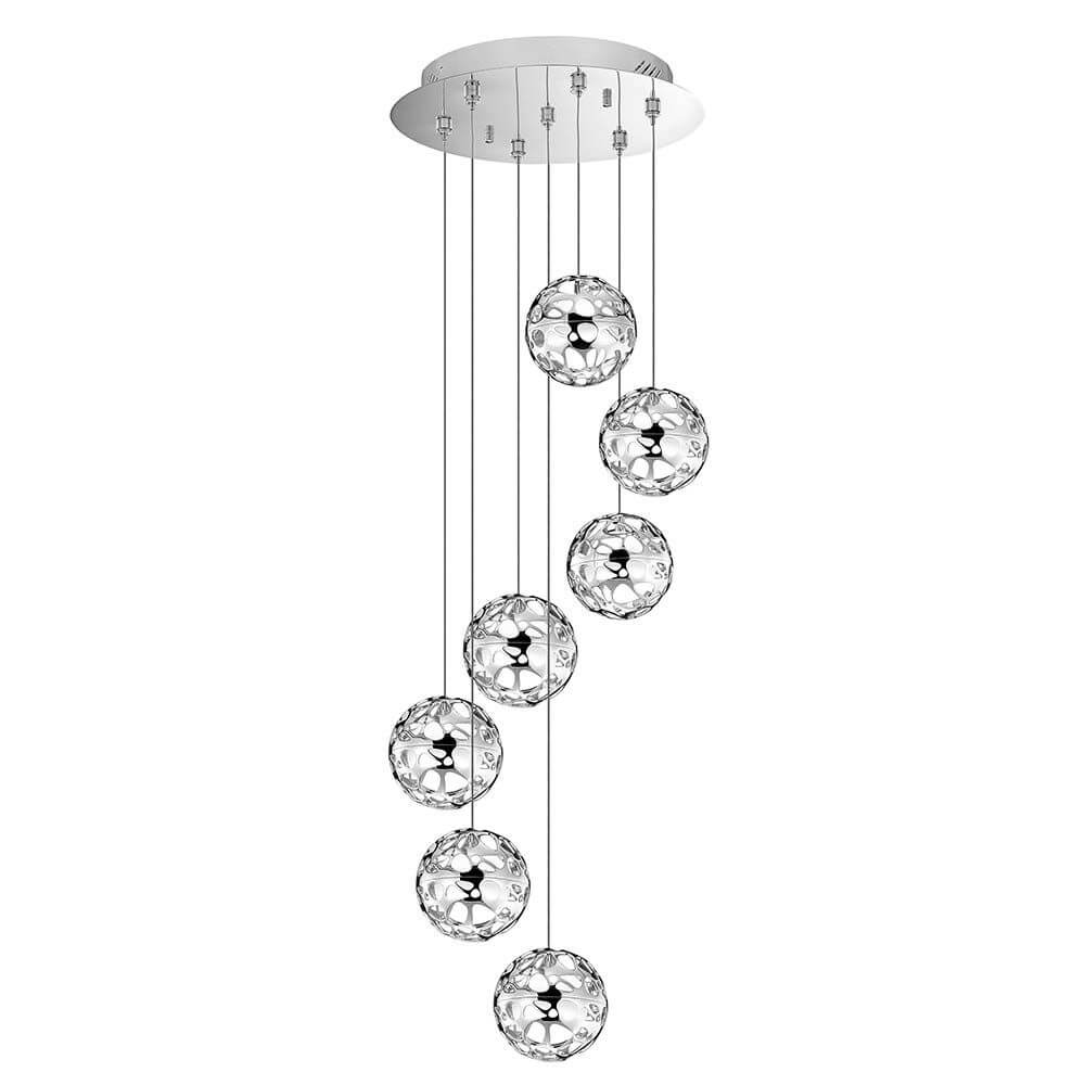 Unita LED Hängeleuchte mit Glaskugeln 7 x 4, 8W, 3000K, elegante Design-Leuchte mit verchromten Glaskugeln.