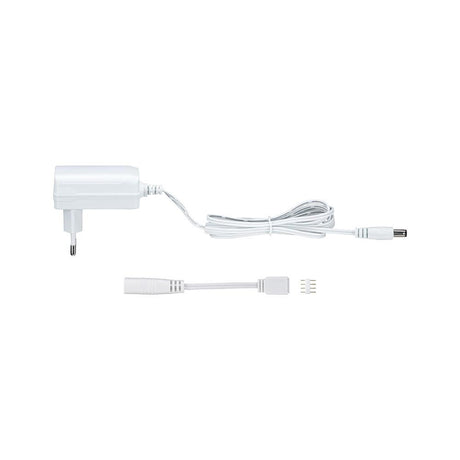 Universal Power Supply 230V-12V White with plug and 4-pin connection for LED applications.