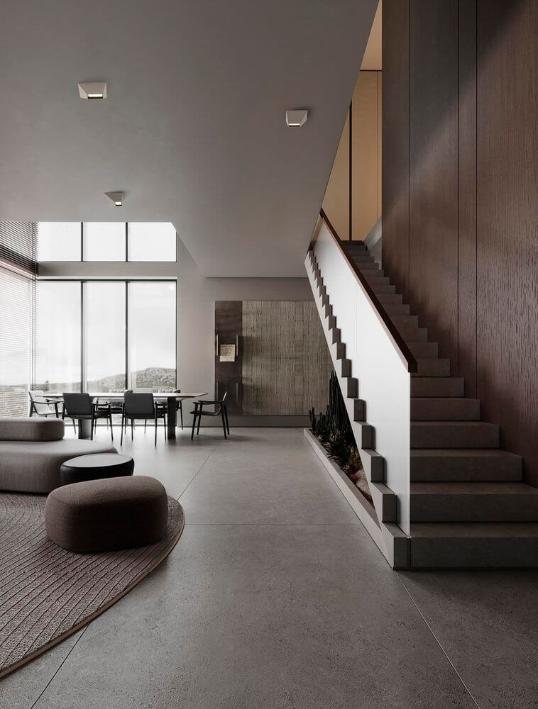 Moderne Innenansicht mit Utopia LED Deckenleuchte 3000K, eleganter Raum mit minimalistischen Möbeln.