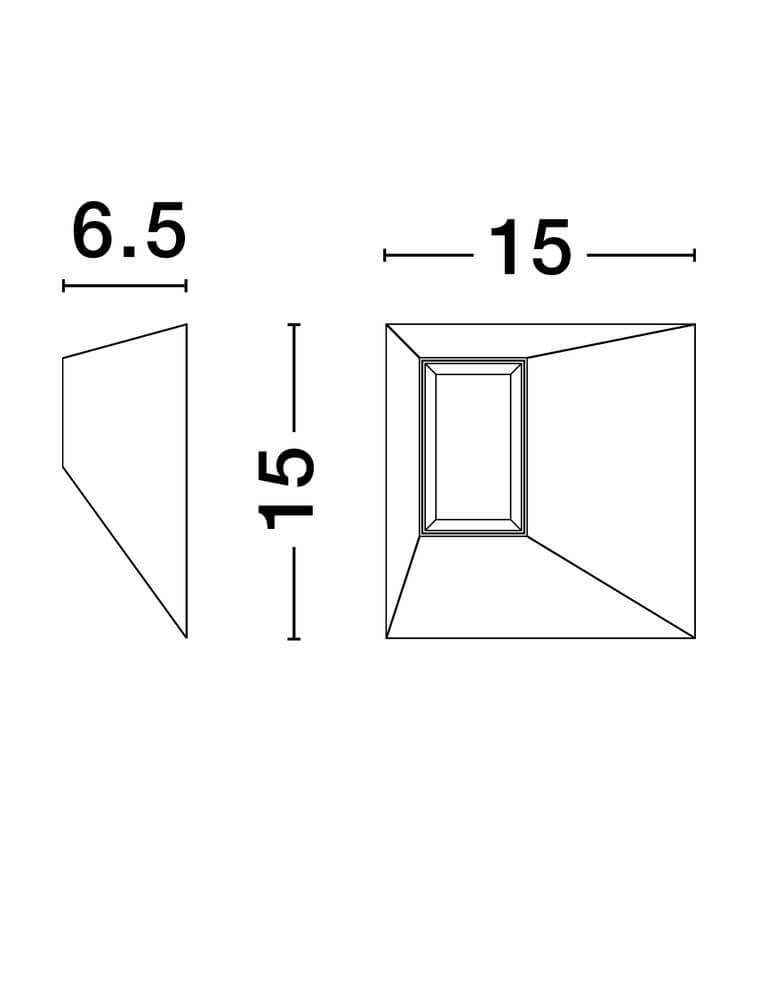 Maßzeichnung der Utopia LED Deckenleuchte 3000K mit Höhe von 6,5 cm und Breite von 15 cm.
