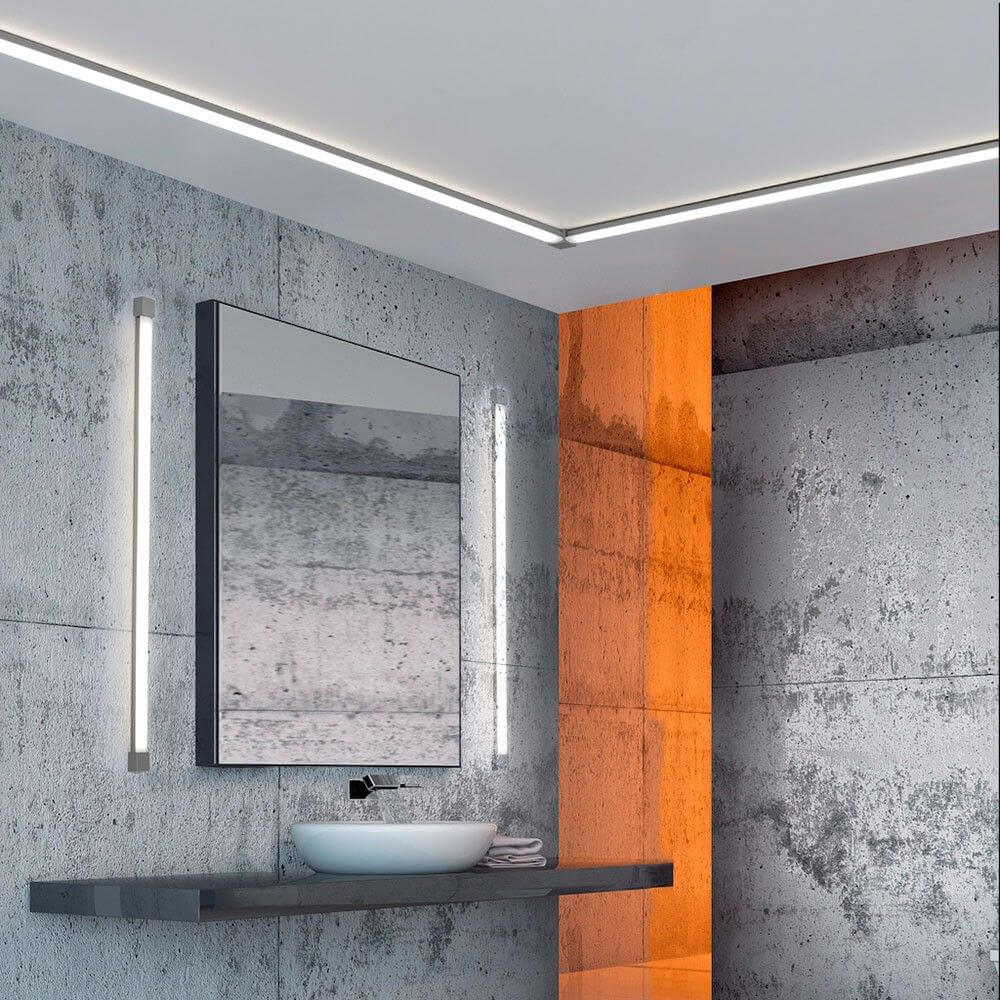 VIGO System LED-Linienmodul 60cm Alu-matt im modernen Badezimmer mit Spiegel und eleganter Beleuchtung.