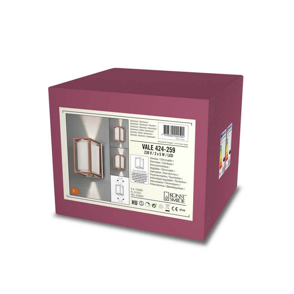 Vale LED Außen Wandleuchte Up & Downlight Verpackung mit technischen Details