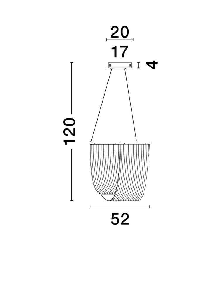 Technische Zeichnung der Valentin LED Pendelleuchte 3000K Gold mit Abmessungen.