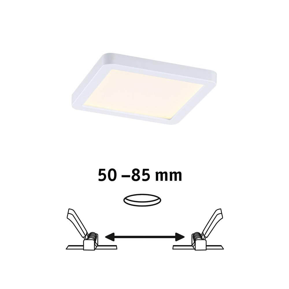 VariFit LED Einbaupanel Areo in Weiß, einstellbare Klemmfedern für Bohrlöcher von 50-85 mm.