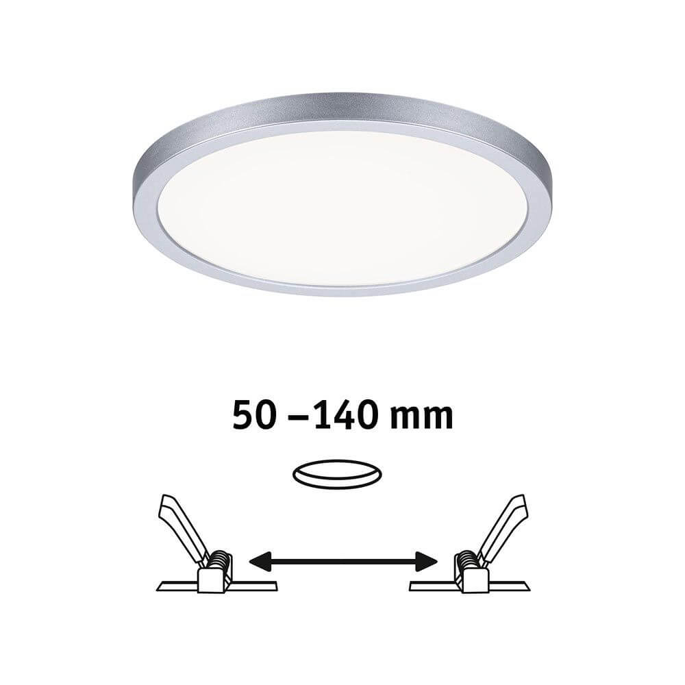 VariFit LED Einbaupanel Areo Rund Chrom-Matt Ø 17,5cm mit flexibler Einbaugröße 50-140 mm.
