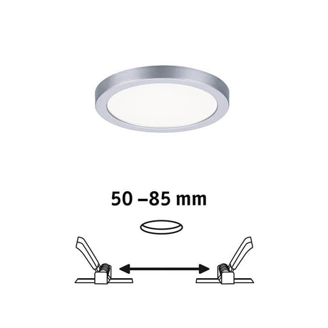 VariFit LED Einbaupanel Areo Rund Chrom-Matt mit flexibler Einstellung von 50-85 mm für variablen Einbau.