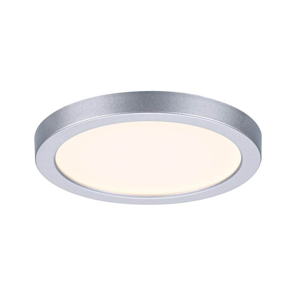 Rundes VariFit LED Einbaupanel Areo in Matt-Chrom mit warmweißem Licht, Durchmesser 118 mm, 6,5 Watt.