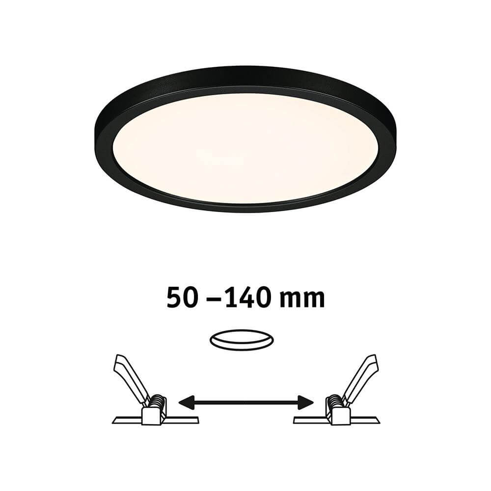 VariFit LED Einbaupanel Areo Rund Schwarz mit einstellbaren Klemmfedern für 50-140 mm Einbau.